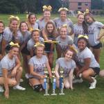 The Oak Harbor High School cheer team displays the awards it won at team camp last weekend.                                Back row, left to right: Brooke Whelpley, Makynzie Curtis, Aubrey Buttigieg, Karissa Becerra, Emily Stanek, Makayla Benevides, Rebekah Vasquez and Jada Jones. Middle row: Avery Roberts, UCA Big Sister Paige and Brittany McCollough. Front row: AJ Diamond, Aspen Covert-Kemper, Shyanne King, Issis Foster and Asya Pressley. (Submitted photo)