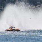 A pair of hydros come out of the second turn in last year&rsquo;s race. (Photo by Jim Waller/Whidbey News-Times)