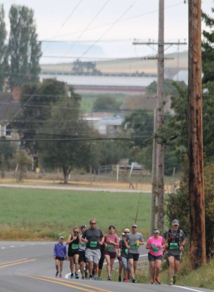 Half marathoners leave the prairie behind. (Photo by Jim Waller/Whidbey News-Times)