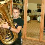 Oak Harbor High School senior Jordan George practices for the All-Nation Honor Band in his school&rsquo;s band room Thursday morning. Photo by Daniel Warn/Whidbey News Times