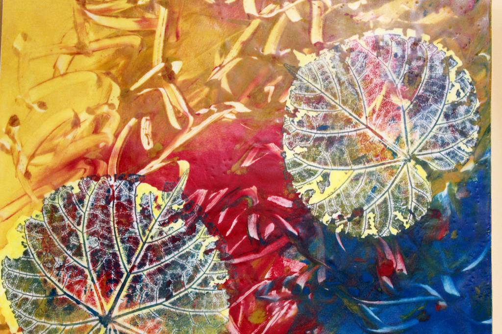 Wax brings out the colored leaves in this detail of Patty Picco&rsquo;s work.