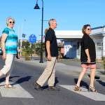 Photo by Patricia Guthrie/Whidbey News-Times                                An impromptu meeting of some Oak Harbor Music Festival board members results in a recreation of the iconic Beatles Abbey Road album cover. Walking across Pioneer Way are, from left, Larry Mason, Margaret Livermore, Gary Jandzinski, Cynthia Mason and Cheryl Jandzinski.