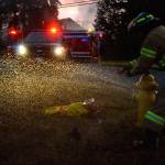 Justin Burnett/The Record &mdash; A South Whidbey Fire/EMS firefighter turns on a fire hydrant on Honeymoon Bay Road.