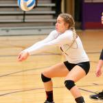 Coupeville defender Hope Lodell receives a serve. (Photo by John Fisken)
