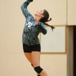 Oak Harbor&rsquo;s Kristina Tirado serves Tuesday. (Photo by John Fisken)