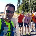 James Steller, left, and fellow runner Andy Wyman are joined by well-wishers Christy Messner, Aimee Bishop, Paul Messner, Barbi Ford and Marilyn Messner on the first day of the run. (Submitted photo)