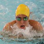 Oak Harbor&rsquo;s Taliah Black swims the breaststroke on the winning 200-medley relay team. (Photo by John Fisken)