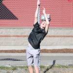 Coupeville&rsquo;s Mason Groves serves against Chimacum Wednesday. (Photo by John Fisken)
