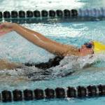 Senior Olivia Tungate won two individual events Monday, including the 100-meter backstroke.(Photo by John Fisken)
