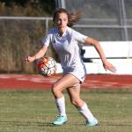 Mallory Kortuem looks for an open Coupeville teammate. (Photo by John Fisken)