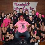 The Coupeville volleyball team celebrated Dig Pink Night, a breast cancer awareness event, Thursday. One of the traditions of the event is to spray John Fisken&rsquo;s hair and beard pink. Fisken, a local sports photographer, lost his sister Mary to cancer.