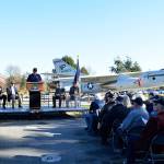 Retired Navy Reserves Capt. James VanderHoek speaks at a celebration of the 65th anniversary of the first flight of the A-3 Skywarrior Thursday afternoon. Photo by Laura Guido/Whidbey News-Times