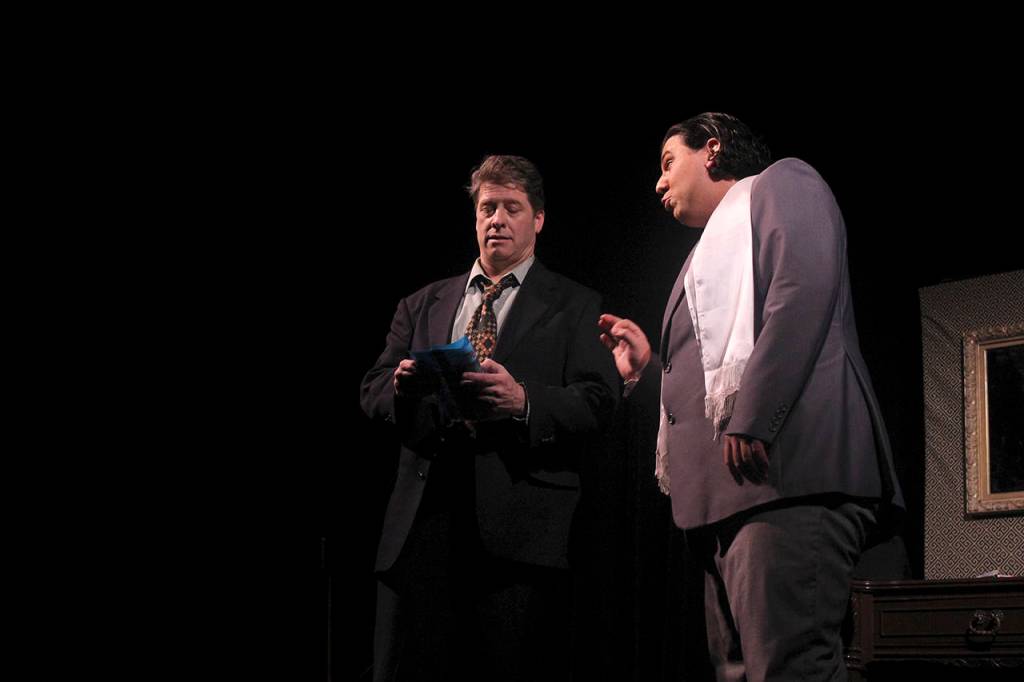 As detective Charlie Nickels, actor Shawn Cain meets up with many an unsavory character, including this gangster played by Casey Riebe, one of three roles he masters.