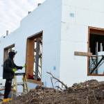 A construction worker for Viewridge Construction works on a new house in Coupeville. Recent interviews regarding housing found families within the town&rsquo;s school district struggled with limited options and high rent in the area.                                Photo by Laura Guido/Whidbey News-Times