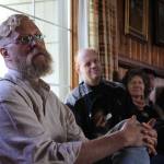 Plein air painter Brian Mahieu (far left) is spearheading the effort to bring creative types together from all over Whidbey Island. &ldquo;Creation is a lonely business,&rdquo; he told the gathering of some 80 people.