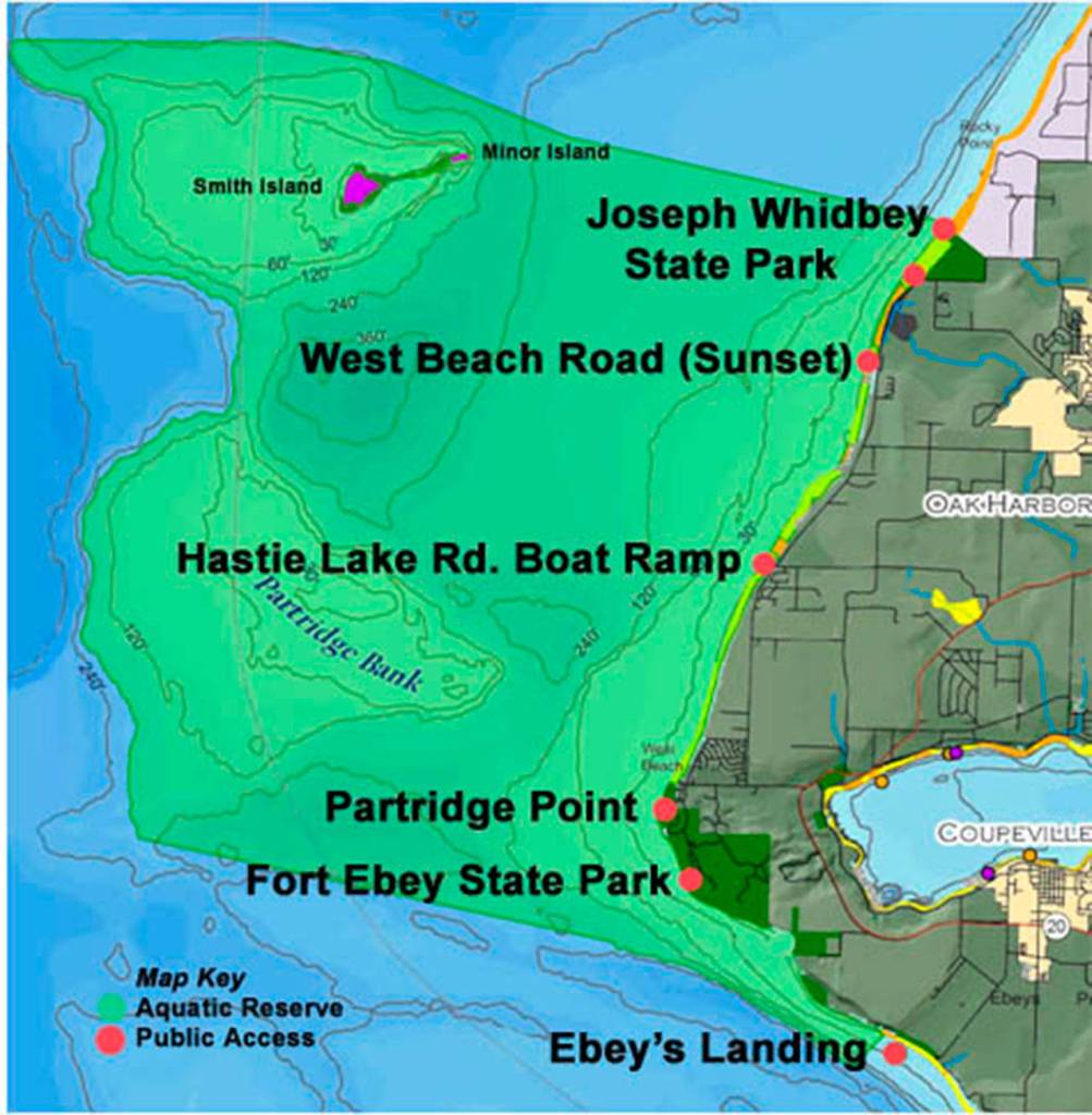 Contributed photo &mdash; The aquatic reserve stretches from Whidbey&rsquo;s western shores past Smith and Minor Islands.