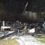 A camper trailer caught fire around 4:30 p.m. Sunday. The fire was quickly extinguished, but nothing remained of the trailer. No one was injured. Photo by Laura Guido/Whidbey News-Times