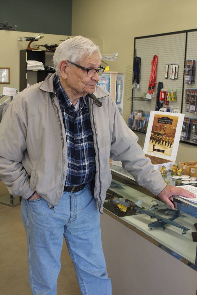 Winthrop Stites in the gift shop of PBY Naval Air Museum that he helped found 20 years ago. The WWII veteran said he feared the storied history of the PBY Catalina seaplanes would fade with time. Photo by Patricia Guthrie/Whidbey News-Times