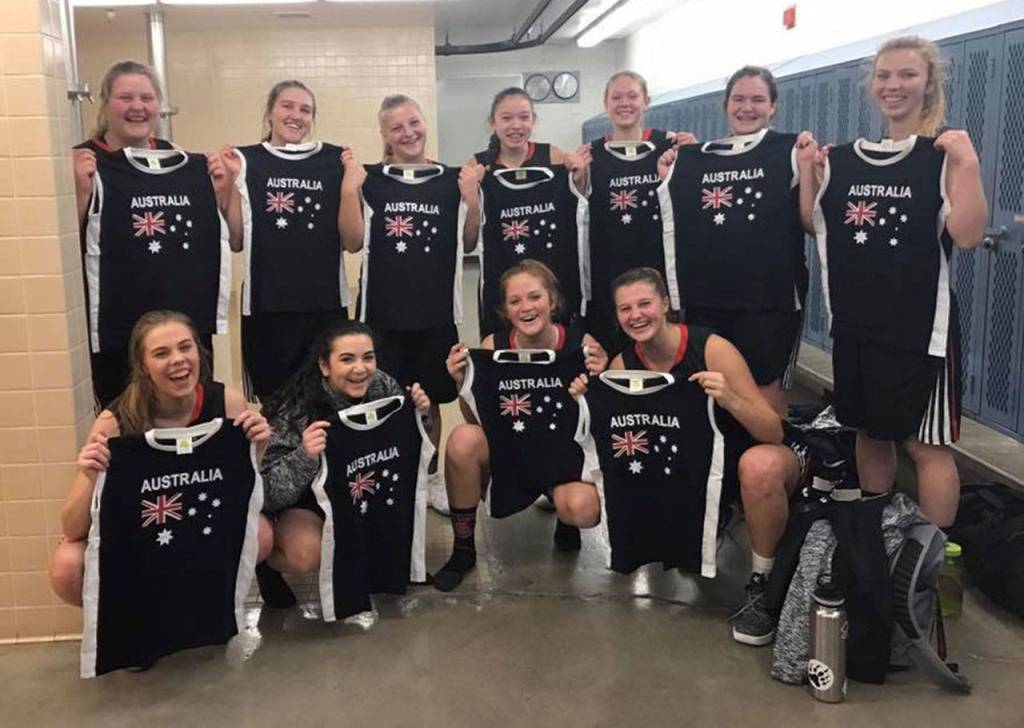 Coupeville and Flinders exchanged jerseys as gifts. Above, the Wolves hold up the jerseys they received from the Australian team. (Submitted photo)