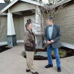 Larry Van Horn, county facilities management director, and Commissioner Rick Hannold, stand outside the property that will be the new north precinct for the Island County Sheriffs Office. Photo by Laura Guido/Whidbey News-Times