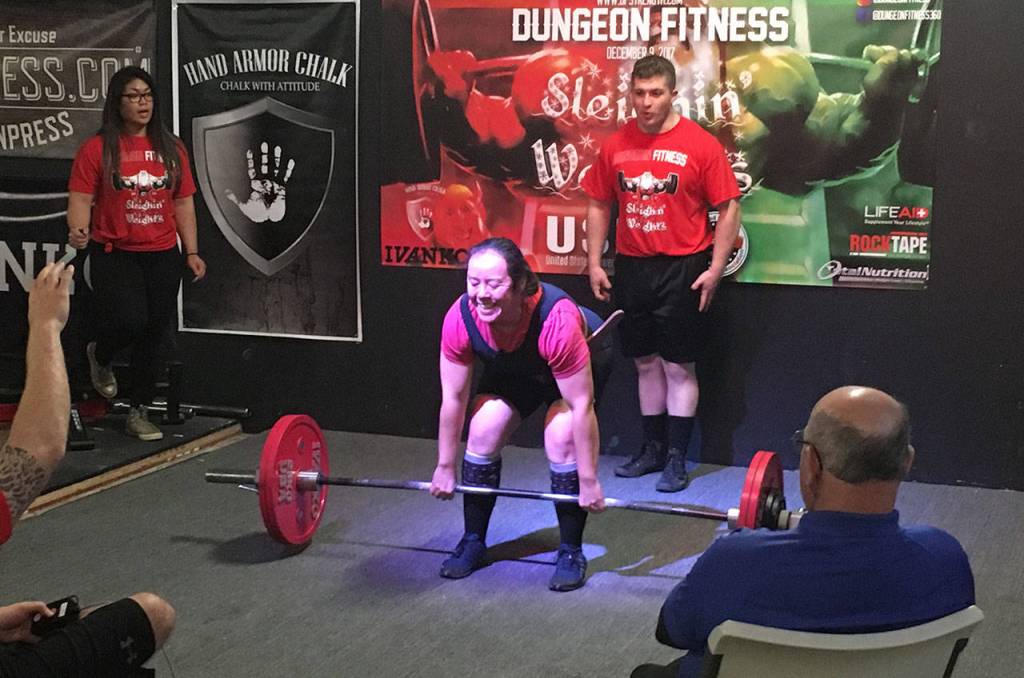 Sherry Phay qualifies for the national meet with the help of this effort in the deadlift.(Submitted photo)