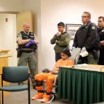 Photo by Jessie Stensland / Whidbey News-Times                                Louis Scarpino of Oak Harbor appears in Island County Superior Court in a restraint chair Wednesday, accused of being disorderly and intimidating a judge.
