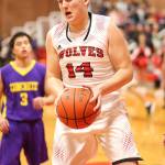 Dane Lucero comes down with a rebound against Concrete.(Photo by John Fisken)
