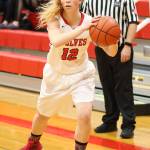 Allison Wenzel feeds the post against Orcas Island.(Photo by John Fisken)