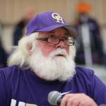 Public address announcer Jay Long follows the action.(Photo by John Fisken)