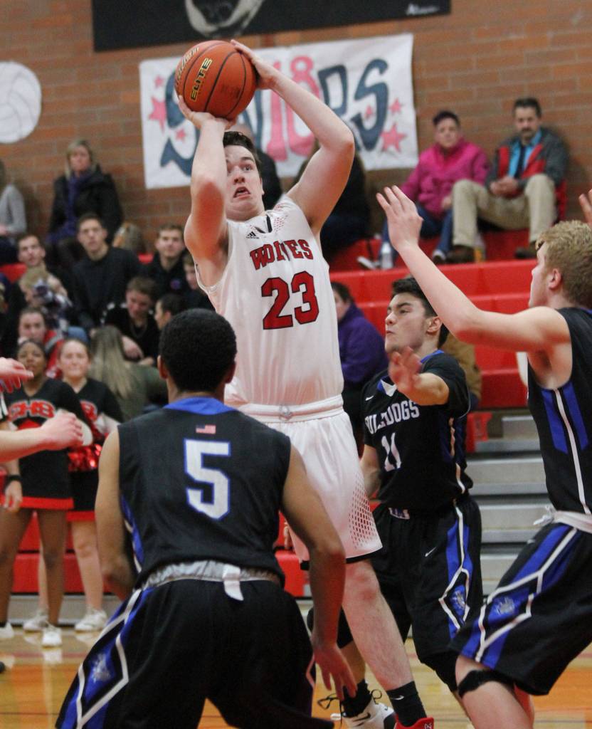 Kyle Rockwell puts up a jumper against North Mason Friday.(Photo by Jim Waller/Whidbey News-Times)