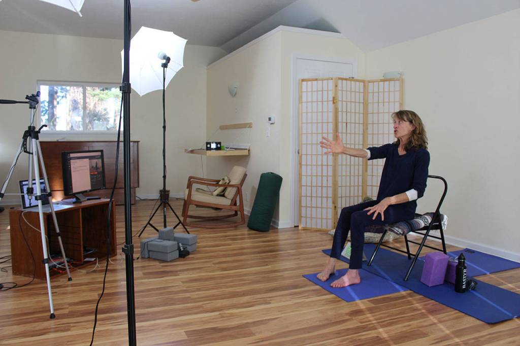 Renee Le Verrier is a certifed yoga instructor who was diagnosed with Parkinsons at age 43. Her class for people with movement disorders is streamed live and supported by the Northwest Parkinsons Foundation. Photo by Patricia Guthrie/Whidbey News-Times