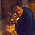Laura Guido / Whidbey News Group  Greenbank resident John Lussmyer cuddles with his 13-year-old pet cougar, Talina. Lussmyer invited curious guests over to his house to see Talina and his pet bobcat, Bob.
