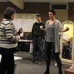 Director Erin Murray (right) works out blocking for Aida Leguizamon as Ariadne (left) and Jeff Allen Pierce as Theseus during rehearsal of Shakespeares Other Women. Its the first winter production of Island Shakespeare Festival. Photo provided