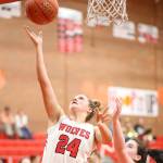 Lindsey Roberts tallies for Coupeville on a fast break.(Photo by John Fisken)