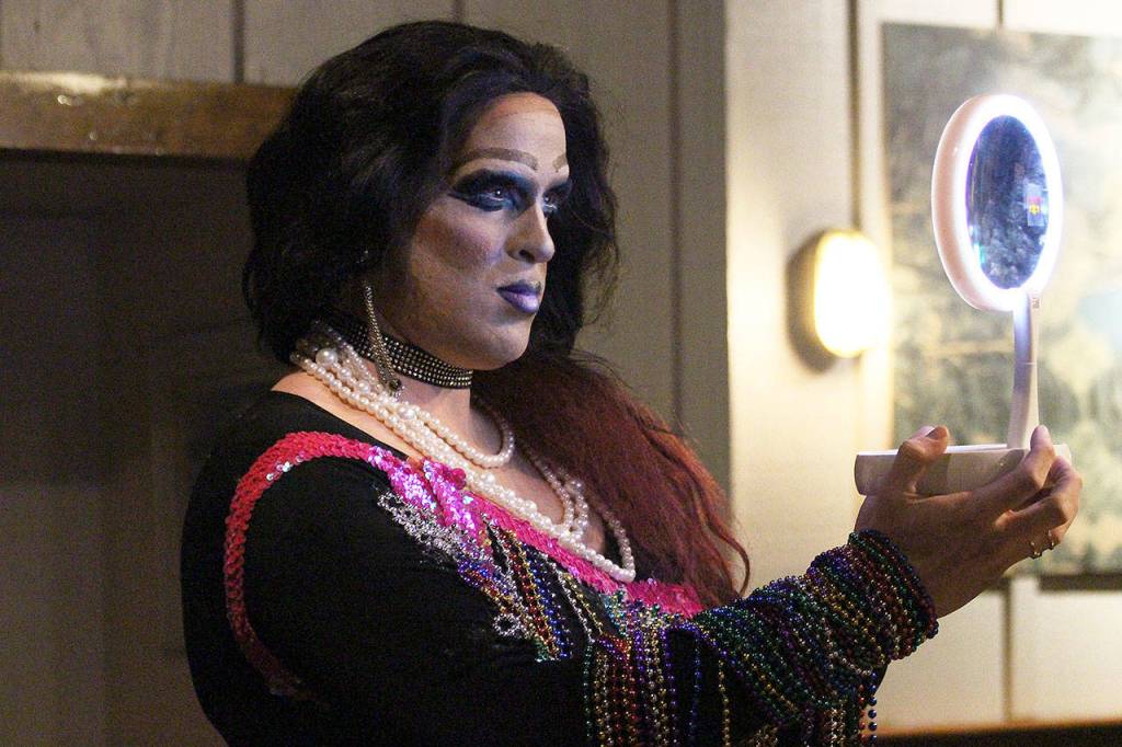 Autum Rayne admits it takes many layers of make-up, panty hose, even duct tape to change gender for drag show performances. Photo by Laura Guido/Whidbey News-Times