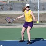 Danielle Lonborg gets ready to return a shot against the Warriors.(Photo by John Fisken)