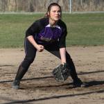 Third baseman Samantha Payne gets ready for a play against Everett.(Photo by Jim Waller/Whidbey News-Times)