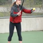 Taliah Black serves in her third doubles win Friday. (Photo by John Fisken)
