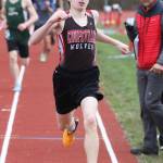 Danny Conlisk crosses the finish line in the 800 meters.(Photo by John Fisken)