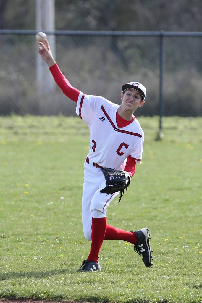 Center fielder Joey Lippo fires the ball back to the infield Friday.(Photo by John Fisken)
