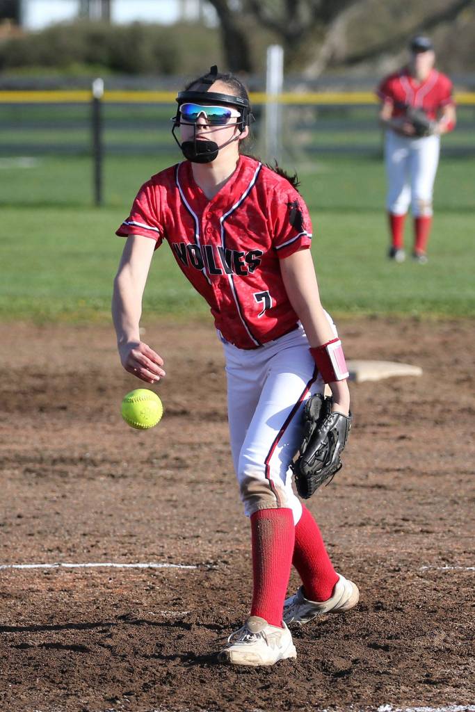 Scout Smith throws a pitch in her one inning of work Friday.(Photo by John Fisken)