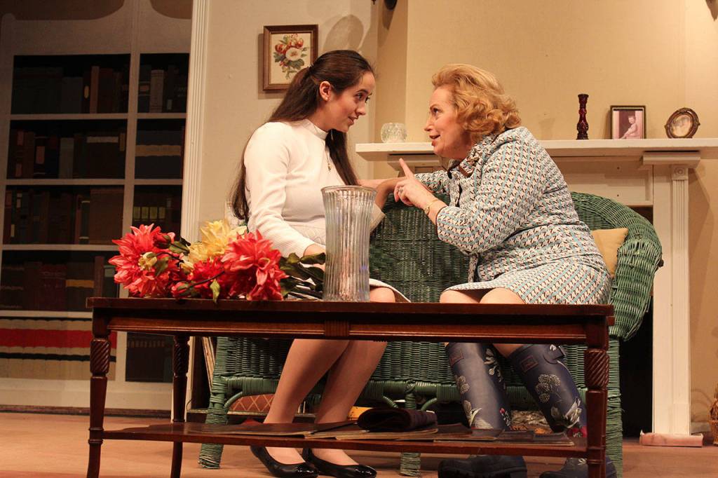 High school student Trinity Slowik, playing the character Midge Harvey, held her own in scenes with long-time actress Ingrid Schwalbe, playing the formidable Miss Lucy Angkatell.
