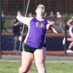 Lydia Dorsey throws the javelin 124 feet to win the event.(Photo by John Fisken)