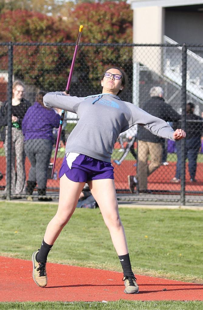 Jasmine Ford fires the javelin for the Wildcats.(Photo by John Fisken)