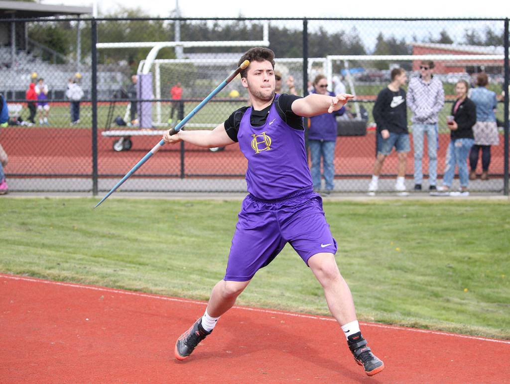 Brandon McCollough competes in the javelin for the Wildcats.(Photo by John Fisken)