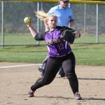 Wildcat third baseman Eleanor Tucker fires the ball to first base. (Photo by John Fisken)