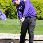 Wyatt Bright tees off during Mondays match. (Photo by John Fisken)
