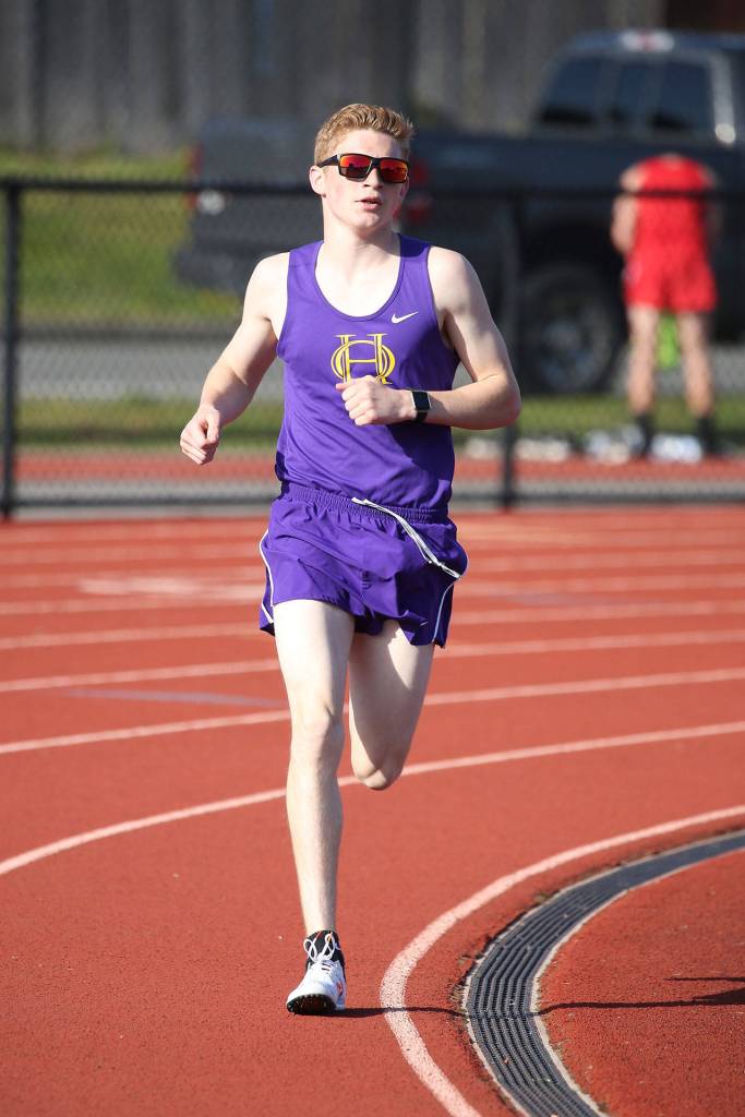 Dallas Riddle-Stevens picks up first place in the 3,200.(Photo by John Fisken)