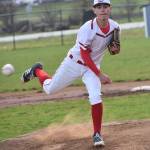 Hunter Smith, shown here pitching in a game earlier this season, pitched a no-hitter in his final game on the Coupeville High School diamond Wednesday. (Photo by Karen Carlson)