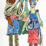Handmade dolls by Valerie Johnson in Side Market, sketch by Sue Van Etten